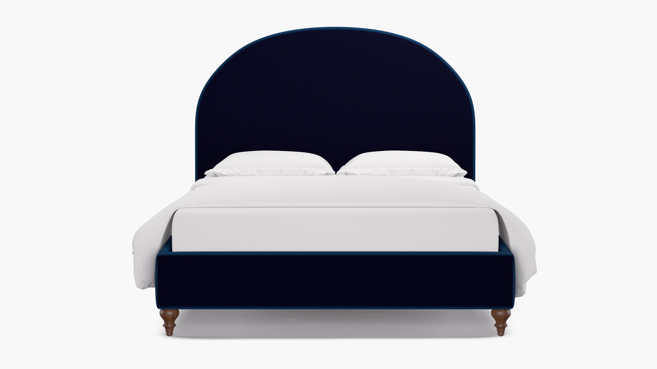 Demilune Bed, Cobalt Performance Plush Velvet, Walnut Traditional Turned Leg, Queen - Image 0