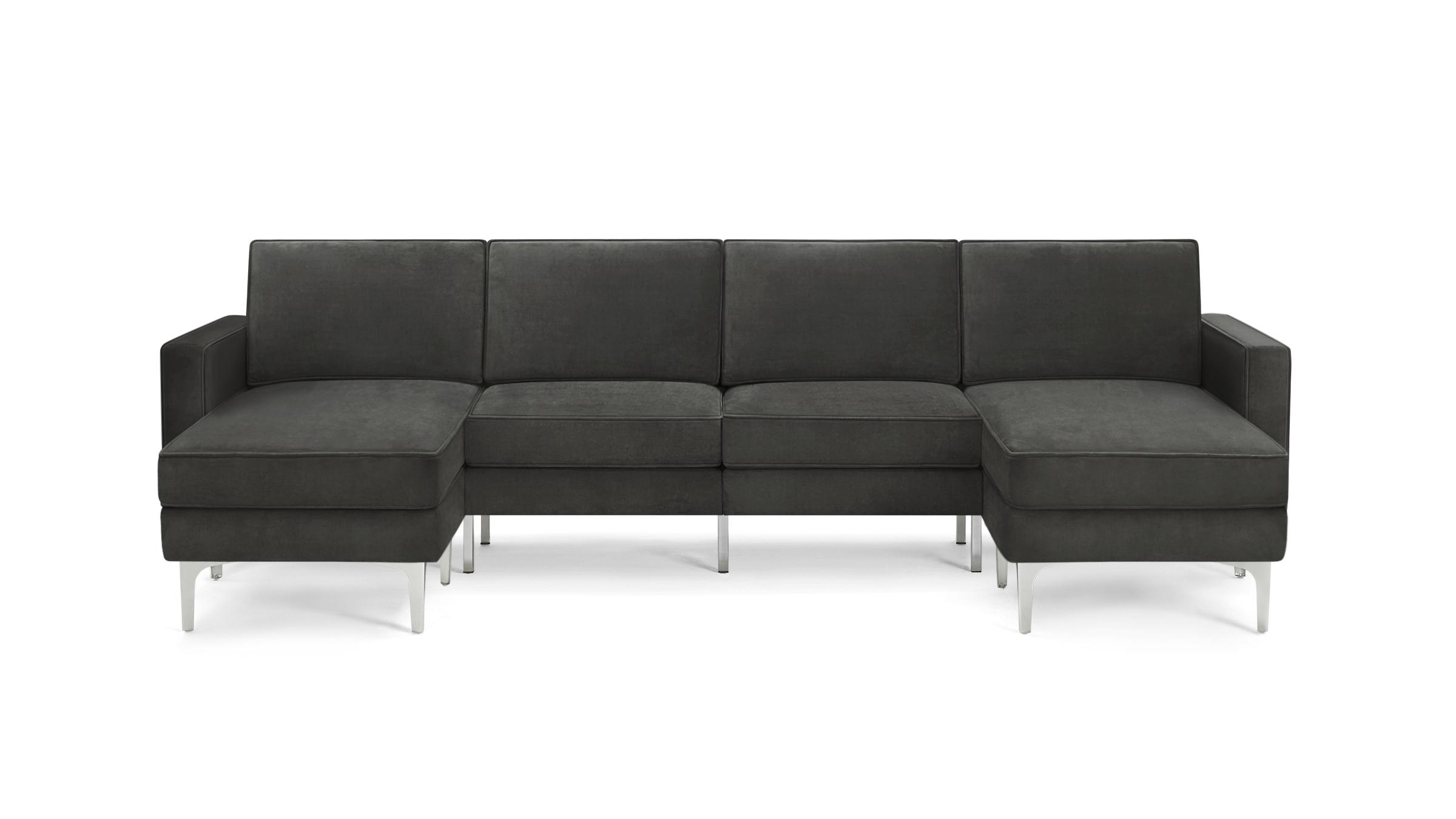 Nomad Velvet King Sofa with Double Reversible Chaise - Graphite Grey - Performance Velvet / Chrome - Metal - Image 0