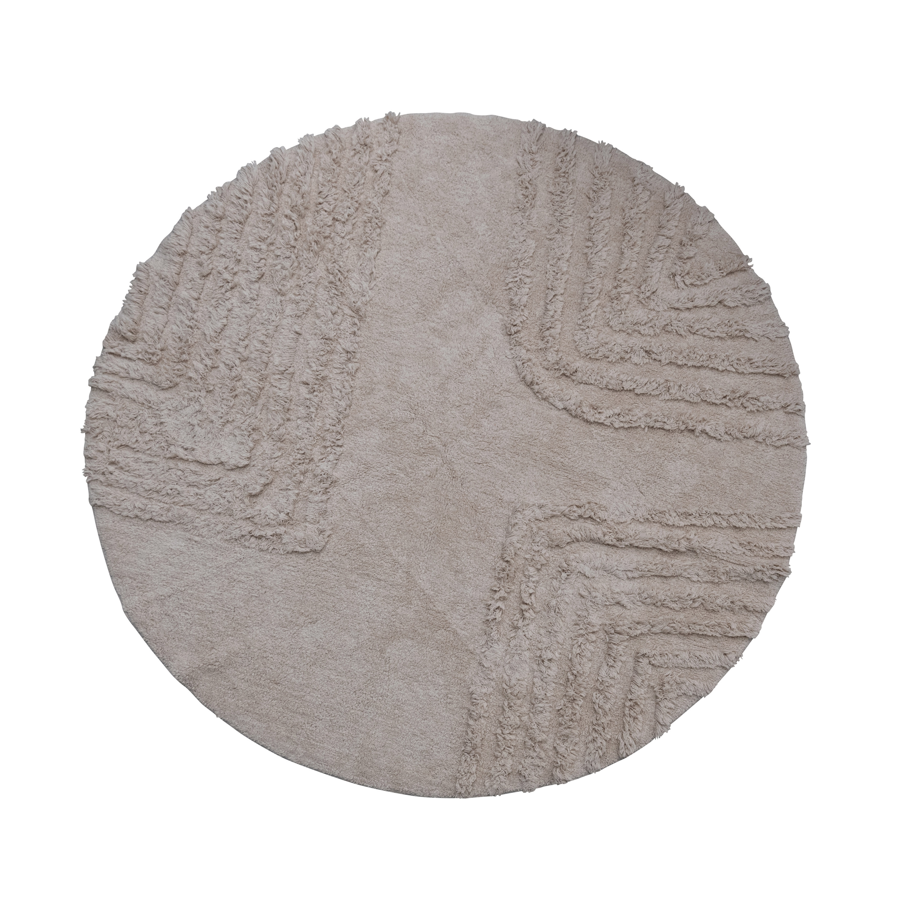  Round Cotton Tufted Rug with Design, Cream - Image 0