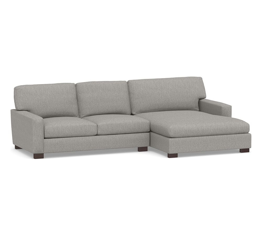 Turner Square Arm Upholstered Left Arm Loveseat with Double Wide Chaise Sectional, Down Blend Wrapped Cushions, Sunbrella(R) Performance Sahara Weave Charcoal - Image 0