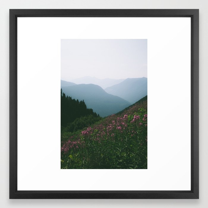 Mountains & Flowers Framed Art Print by Hannah Kemp - Vector Black - MEDIUM (Gallery)-22x22 - Image 0