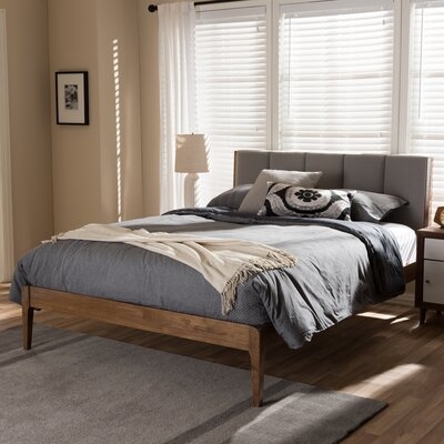 Elisabetta Mid-Century Dark Grey Fabric And Medium Brown Finish Wood King Size Platform Bed - Image 0