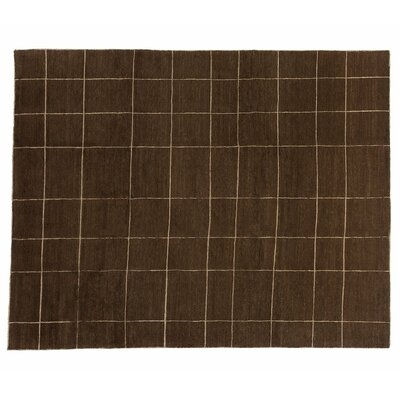 Geometric Hand-Knotted Wool Brown Area Rug - Image 0