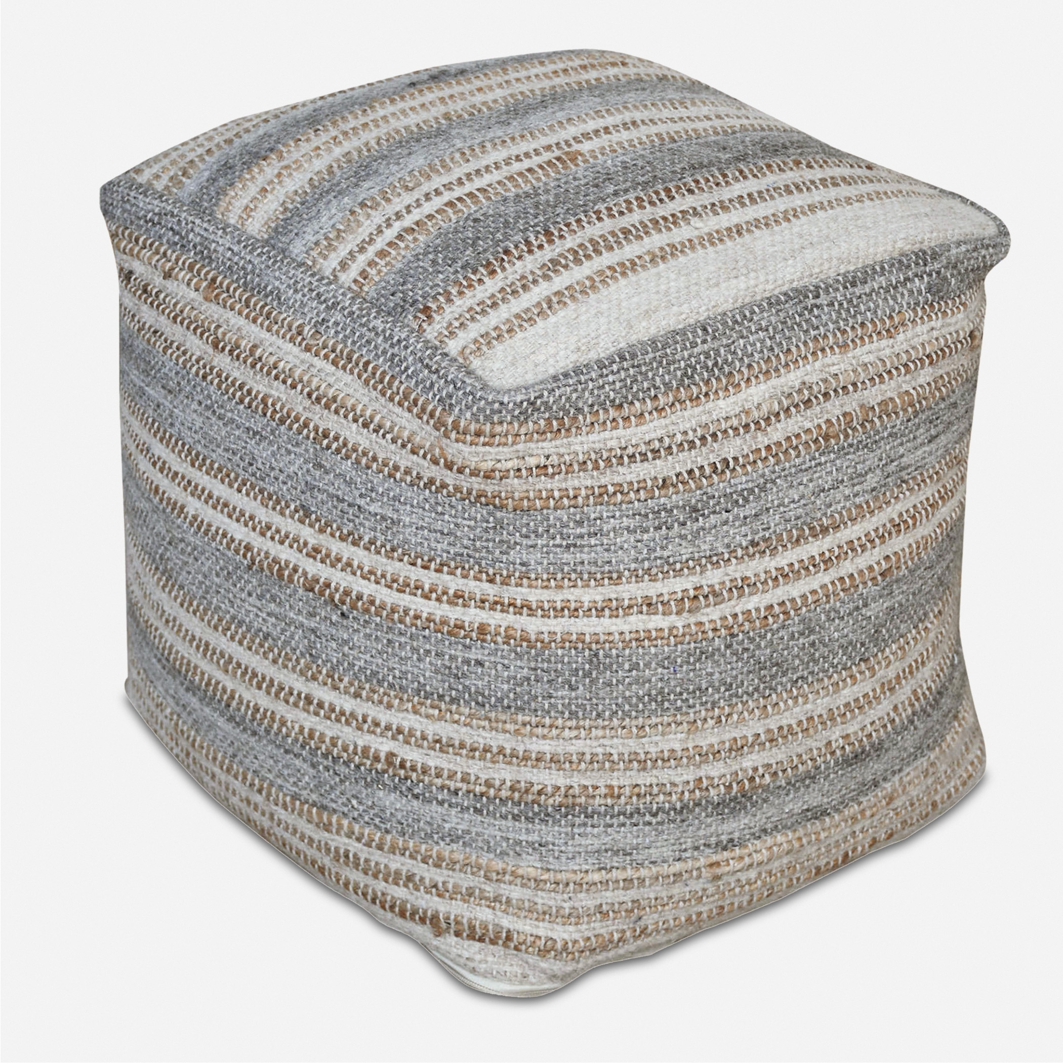 Mesick Handwoven Gray Pouf - Image 0