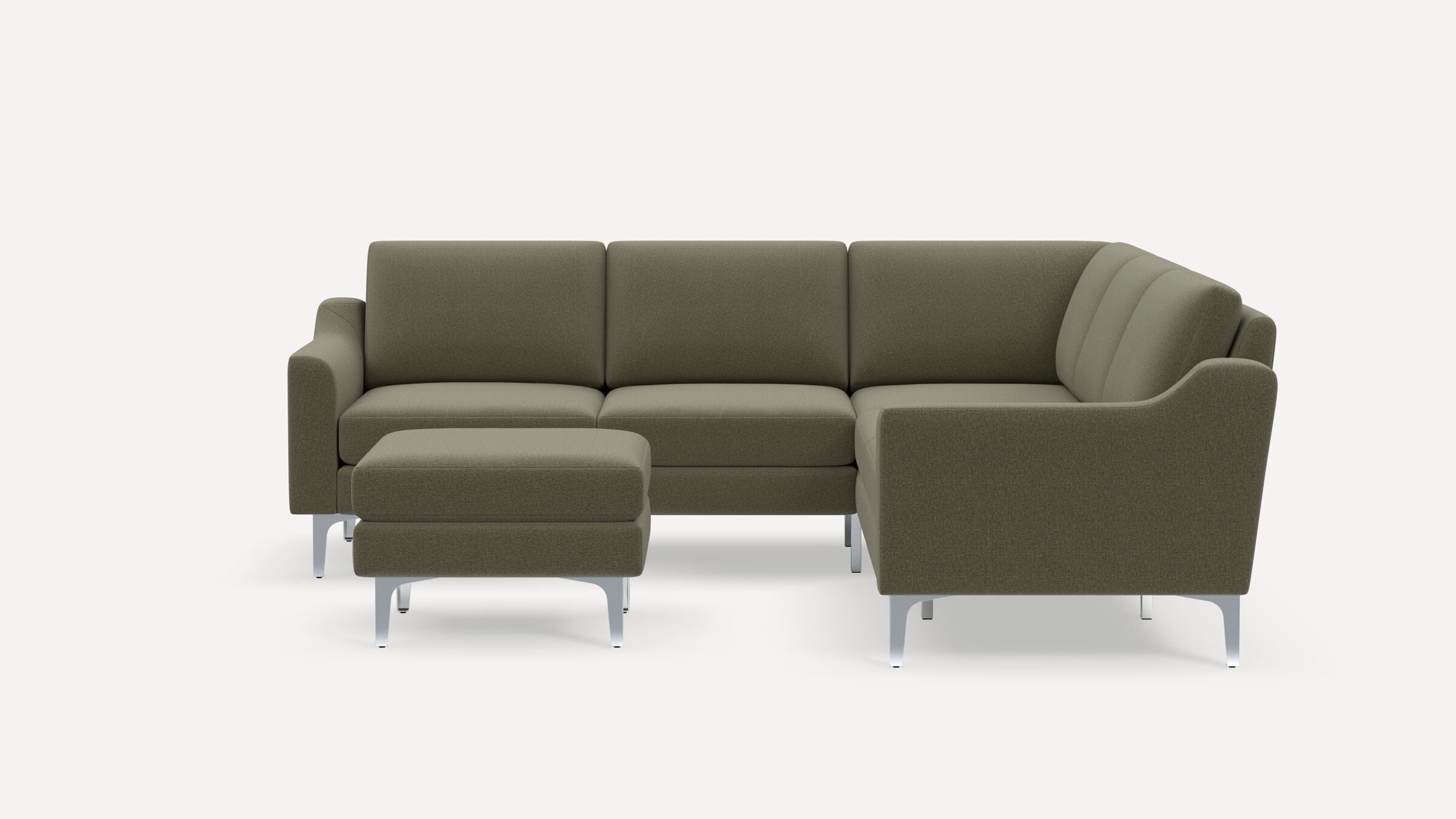 Nomad 5-Seat Corner Sectional with Ottoman - Moss Green - Performance Flatweave / Chrome - Metal / Slope - Image 0