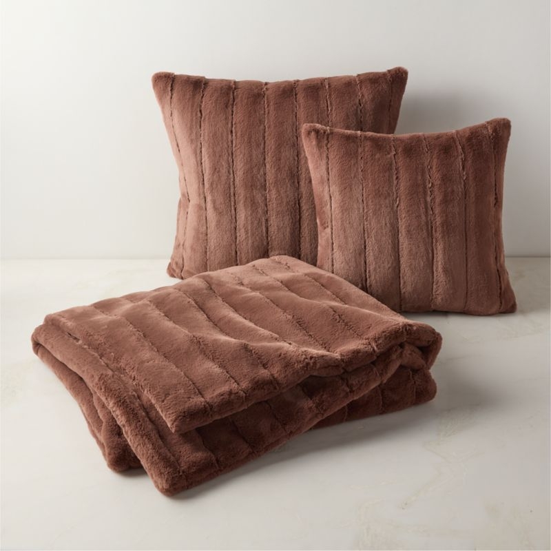 Channel Chestnut Brown Faux Fur Throw Pillow with Down-Alternative Insert 18"x18" - Image 3