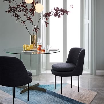 Modern Curved Dining Chair,Distressed Velvet,Dune,Black Pc - Image 3