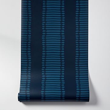 Ikat Stripes Wallpaper, Blue, Single Roll - Image 0