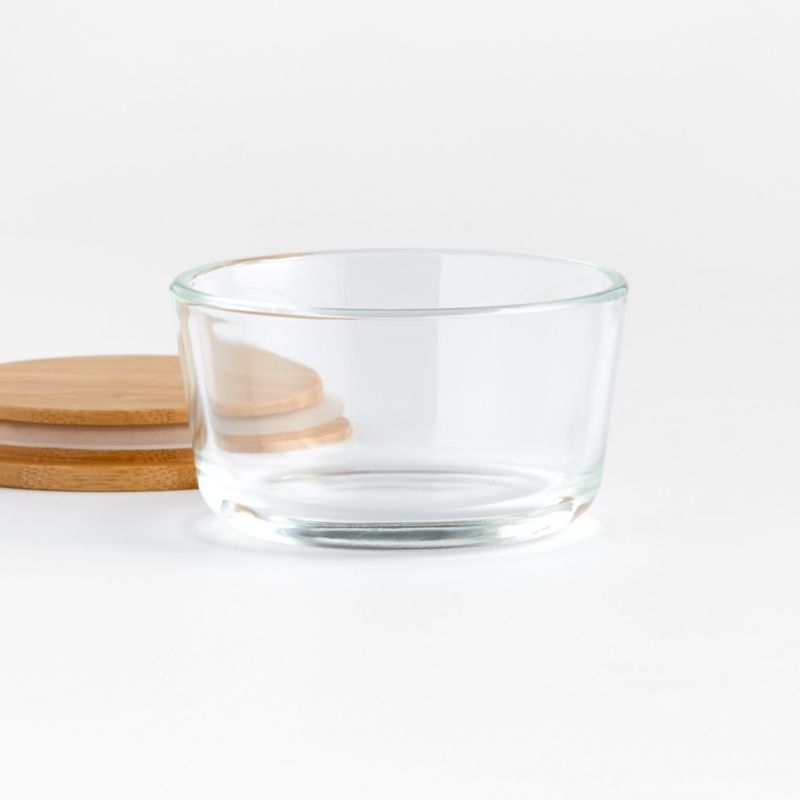 Crate & Barrel Round Glass Storage Container with Bamboo Lid, 1-cup - Image 4
