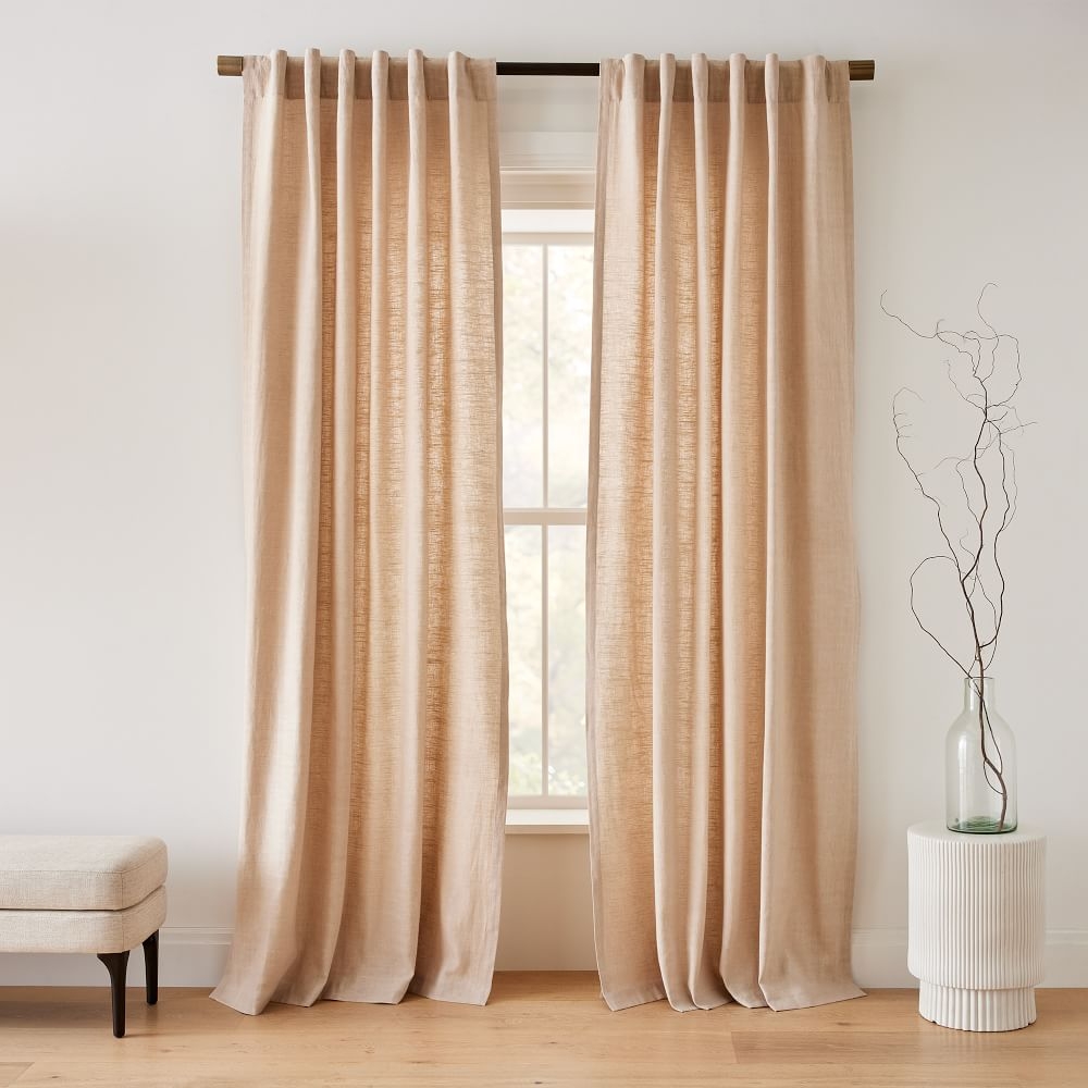 Textured Luxe Linen Curtain, Sand, 48"x108", Set of 2 - Image 0