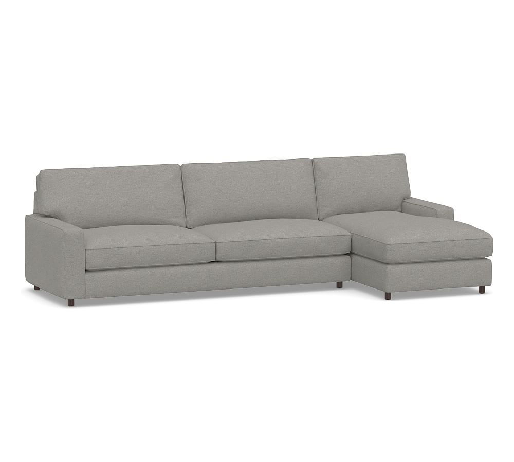 PB Comfort Square Arm Upholstered Left Arm Sofa with Chaise Sectional, Box Edge, Memory Foam Cushions, Performance Heathered Basketweave Platinum - Image 0