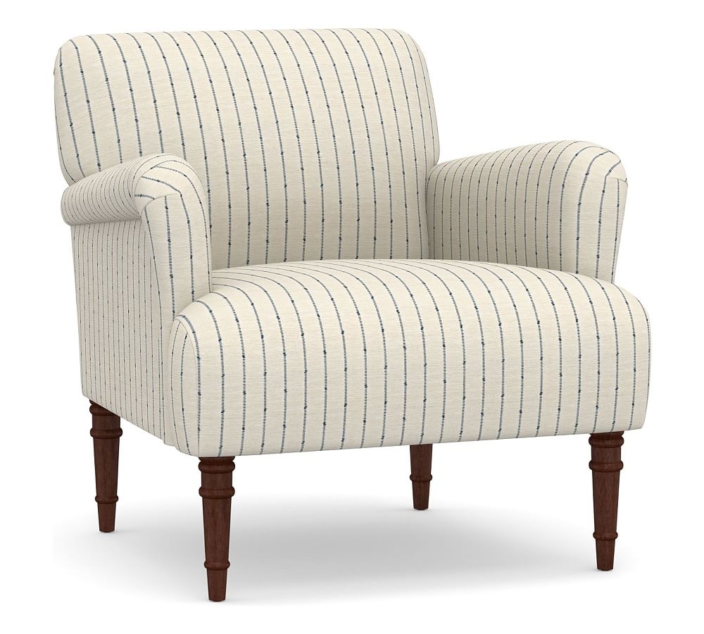 Morgan Upholstered Armchair, Polyester Wrapped Cushions, Slubby Pinstripe Blue - Image 0