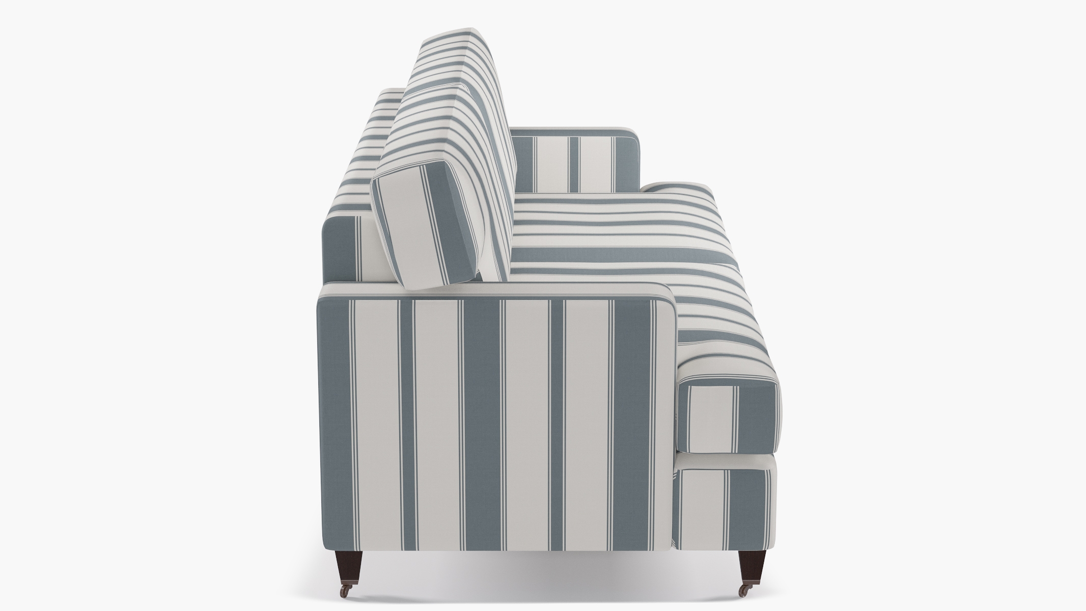 Classic Sofa, French Blue Clarence Stripe, Espresso with Antique Brass Caster - Image 2