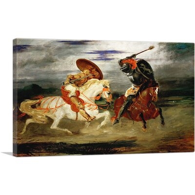 ARTCANVAS Two Knights Jousting In A Landscape 1824 Canvas Art Print By Eugene Delacroix_Rectangle - Image 0
