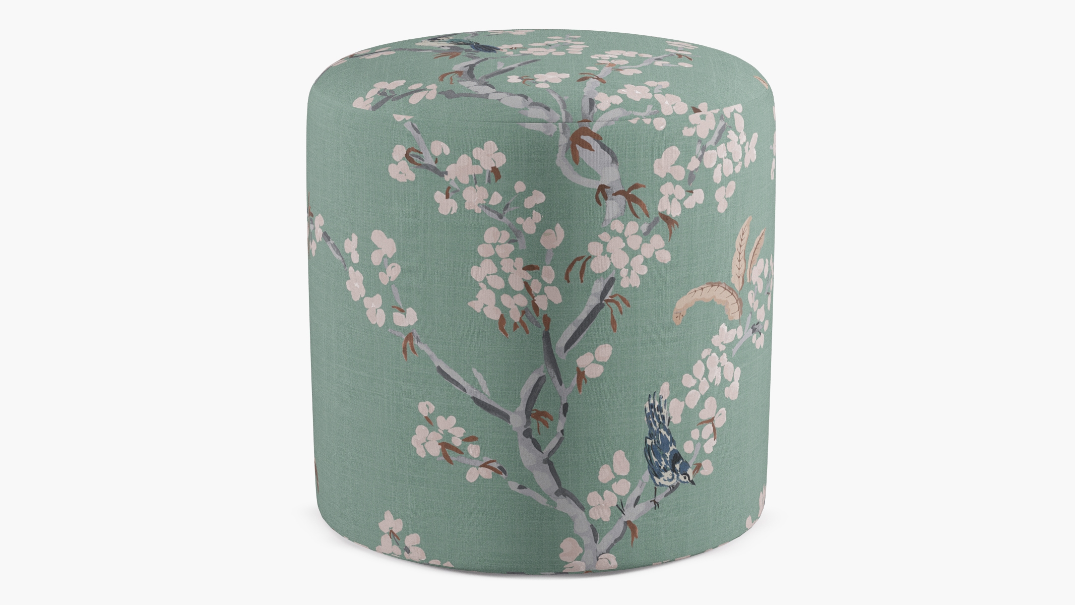 Drum Ottoman, Mint Cherry Blossom - Image 0