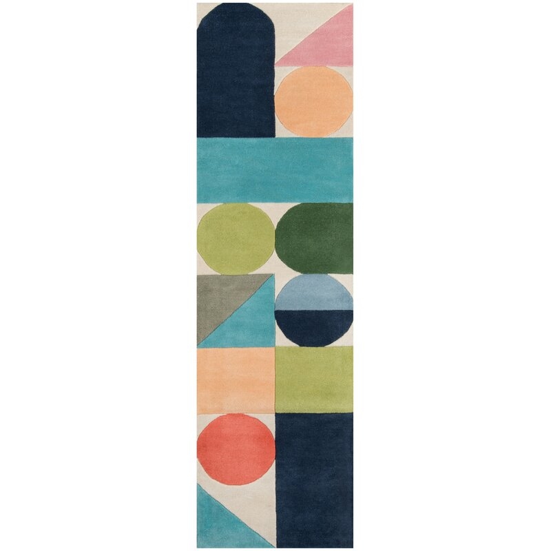 Novogratz Geometric Handmade Tufted Wool Blue/Green/Orange Area Rug Rug Size: Runner 2'3" x 8' - Image 0