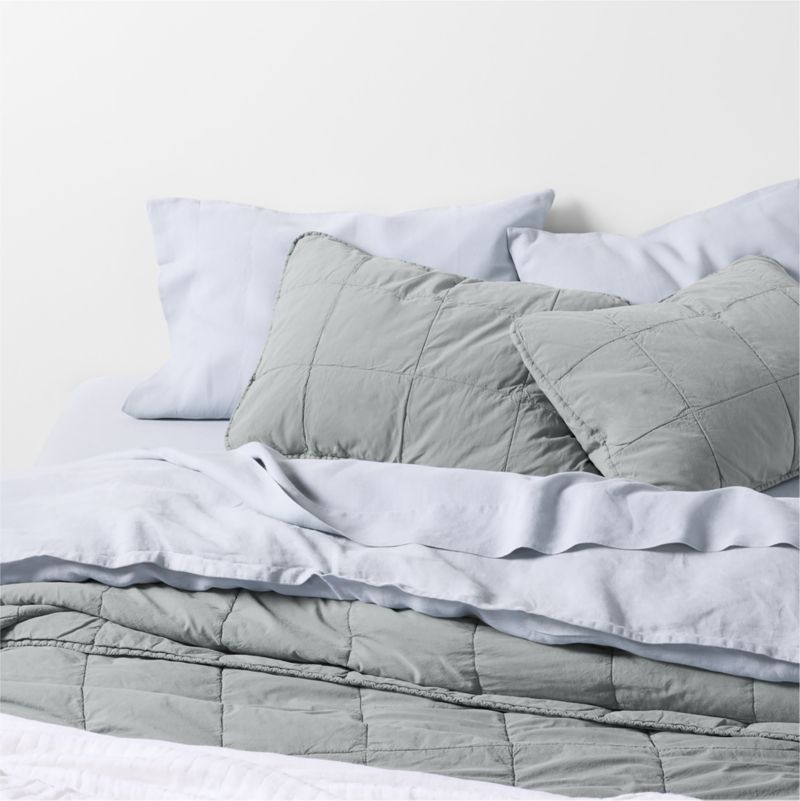 Sunwashed Organic Cotton Smoke Blue King Quilted Bed Pillow Sham - Image 3