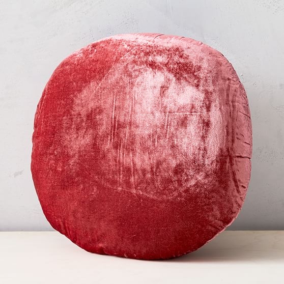 Round Lush Velvet Pillow, 18" Diameter, Washed Ruby - Image 0