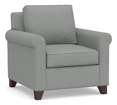 Cameron Roll Arm Upholstered Armchair, Polyester Wrapped Cushions, Performance Brushed Basketweave Chambray - Image 0