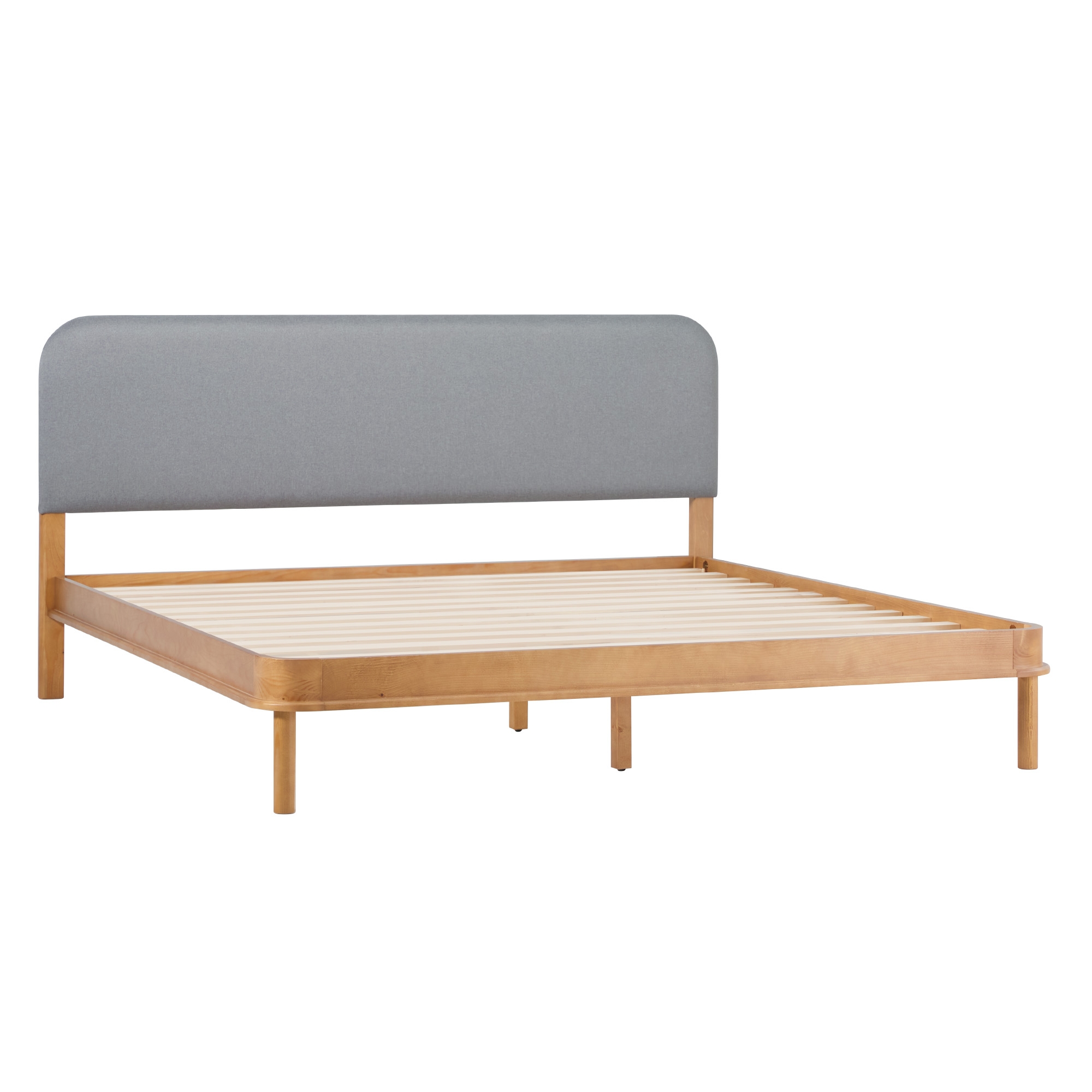 Contemporary Solid Wood King Bed with Curved Headboard - English Oak/Grey - Image 0