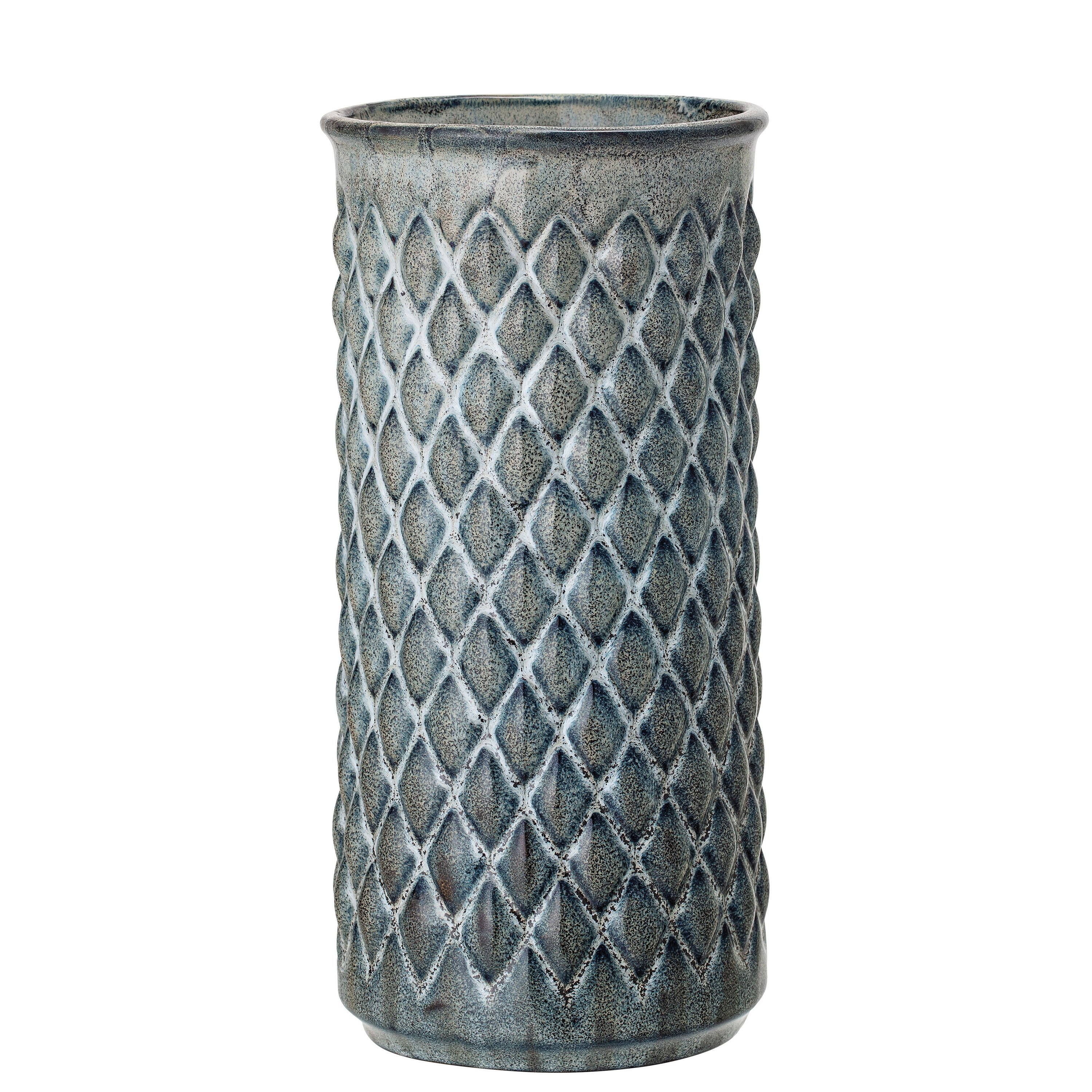 Blue Embossed Diamond Stoneware Vase - Image 0
