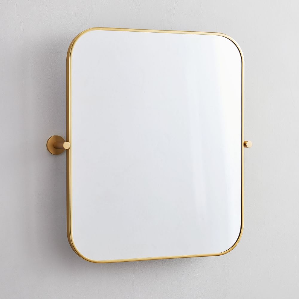 Metal Frame Pivot Wall Mirror, Antique Brass - Image 0