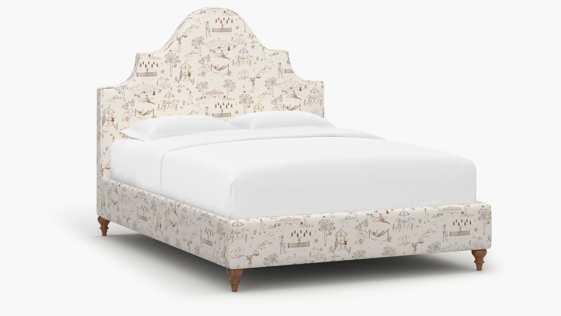 Statement Bed, Multi Country Club Toile, Walnut Traditional Turned Leg, Full - Image 1