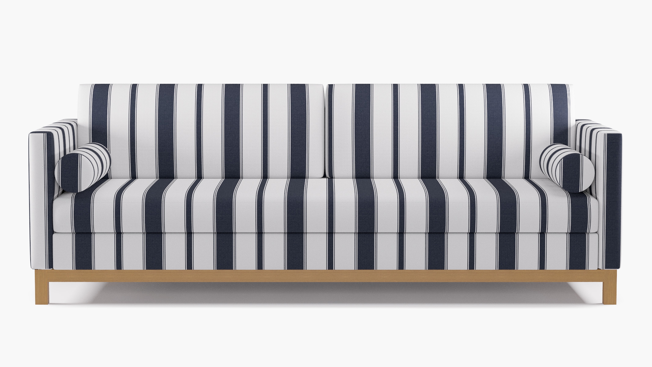 Tailored Tuxedo Sofa, Navy Clarence Stripe, Natural Wood Rail - Image 0