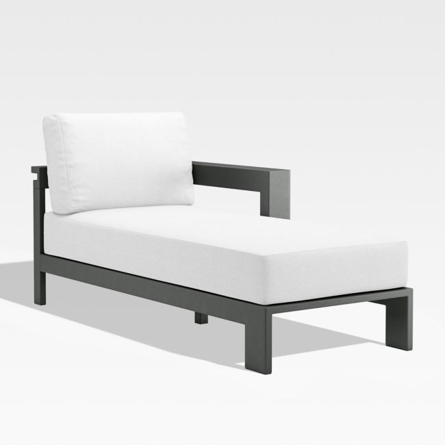 Walker Right Arm Metal Outdoor Chaise with Canvas White Cushions - Image 0
