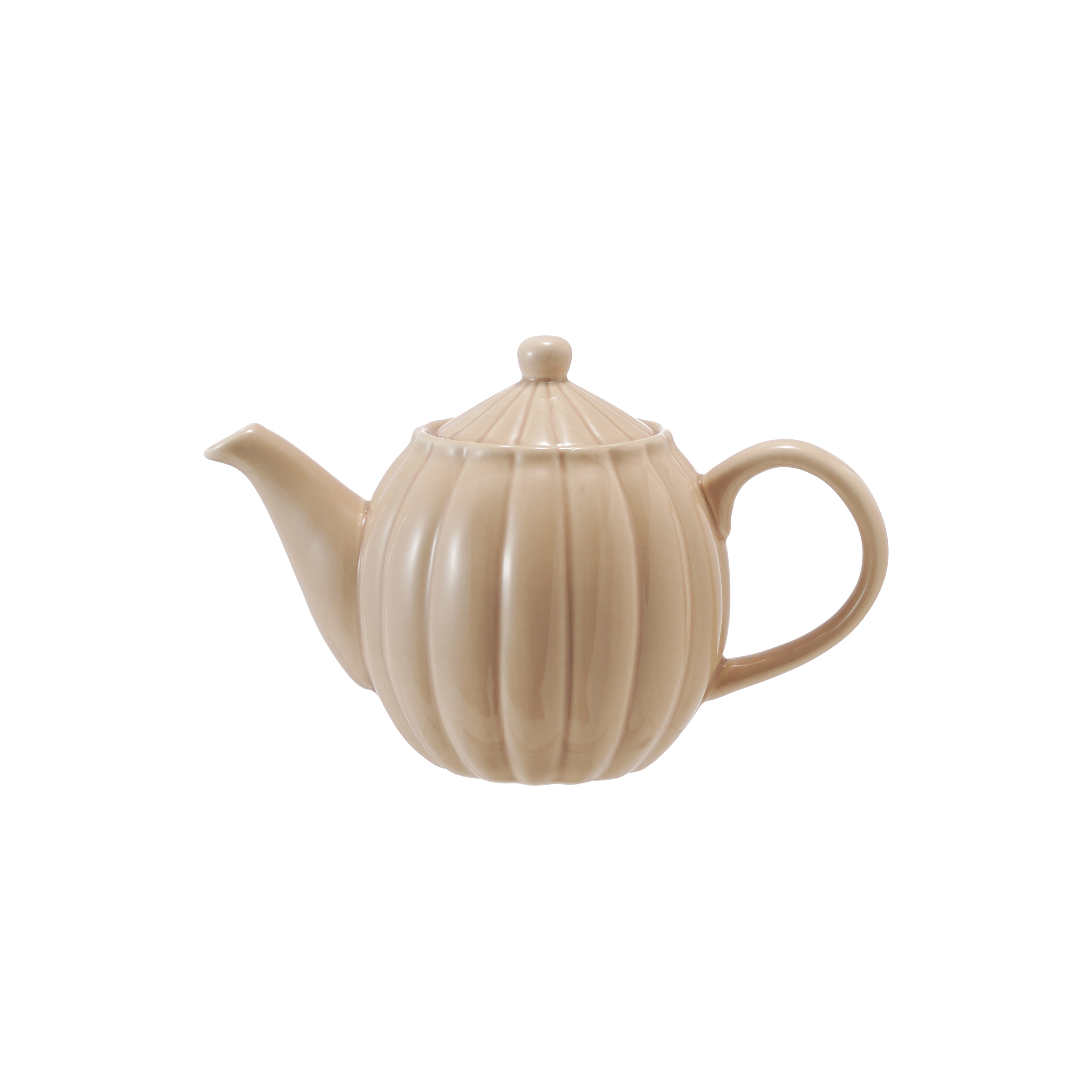 34-Ounce Stoneware Ribbed Teapots with Reactive Glaze, Cream - Image 0