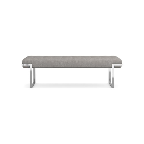 Mixed Material Bench, Standard Cushion, Perennials Performance Melange Weave, Fog, Polished Nickel - Image 0