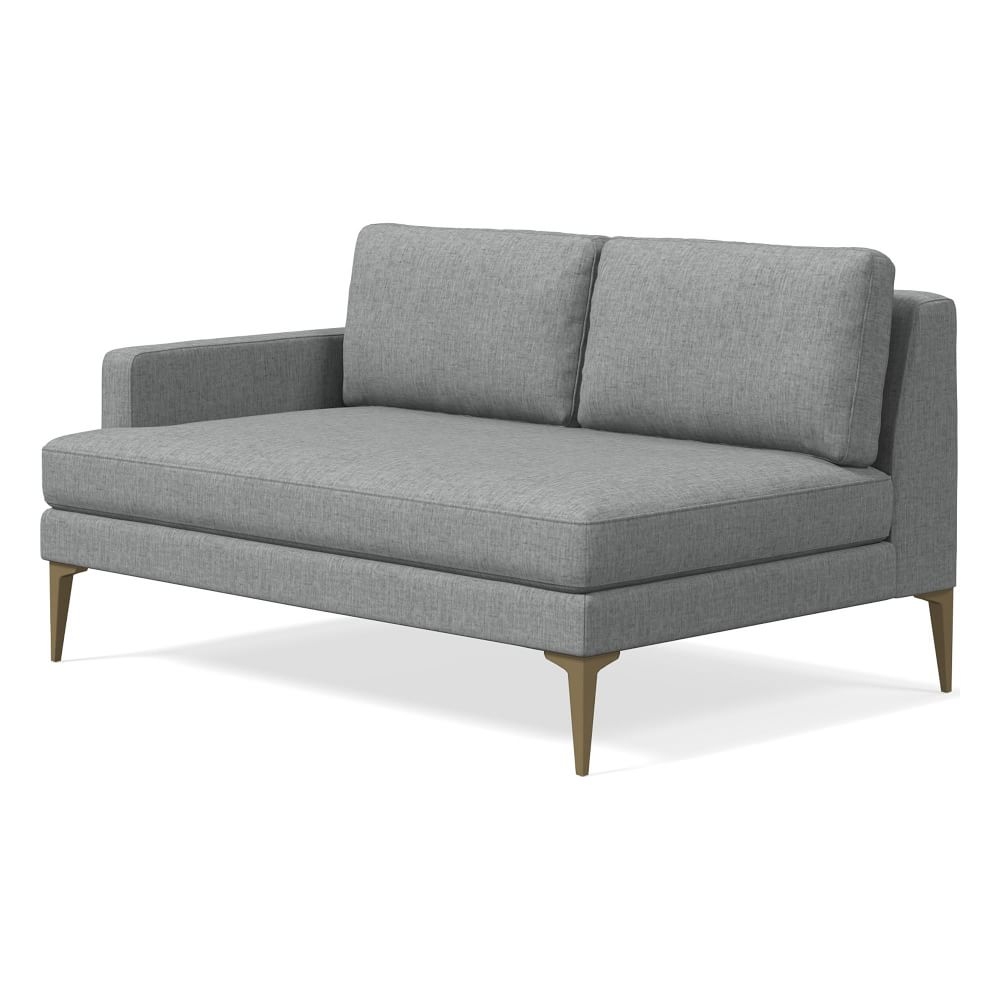 Andes Left Arm 2 Seater Sofa, Poly, Performance Coastal Linen, Anchor Gray, Blackened Brass - Image 0
