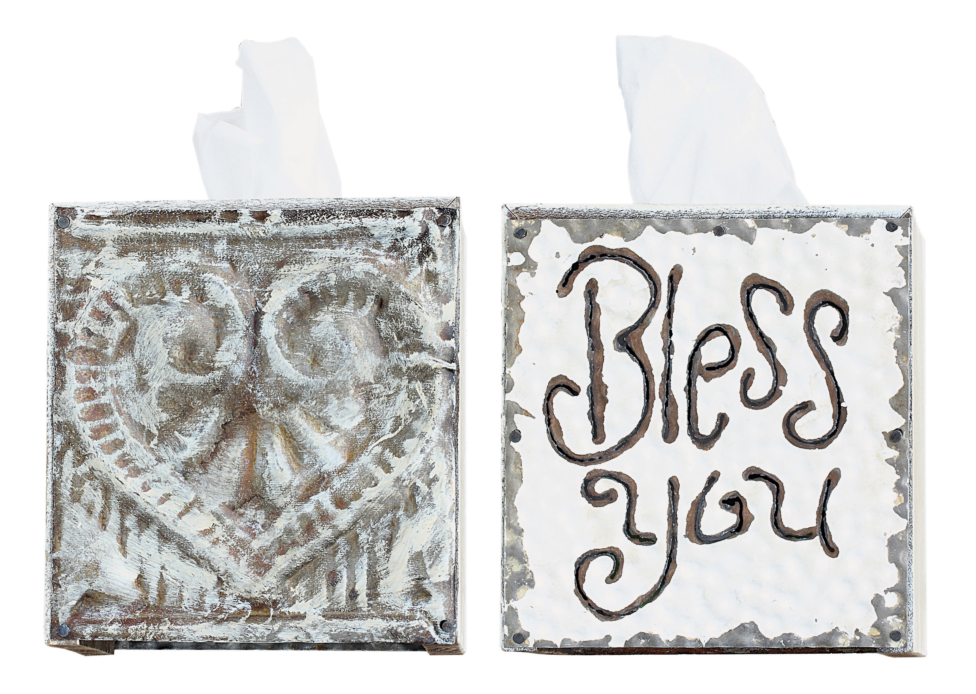 Wood & Metal "Bless You" Tissue Box Cover - Image 0