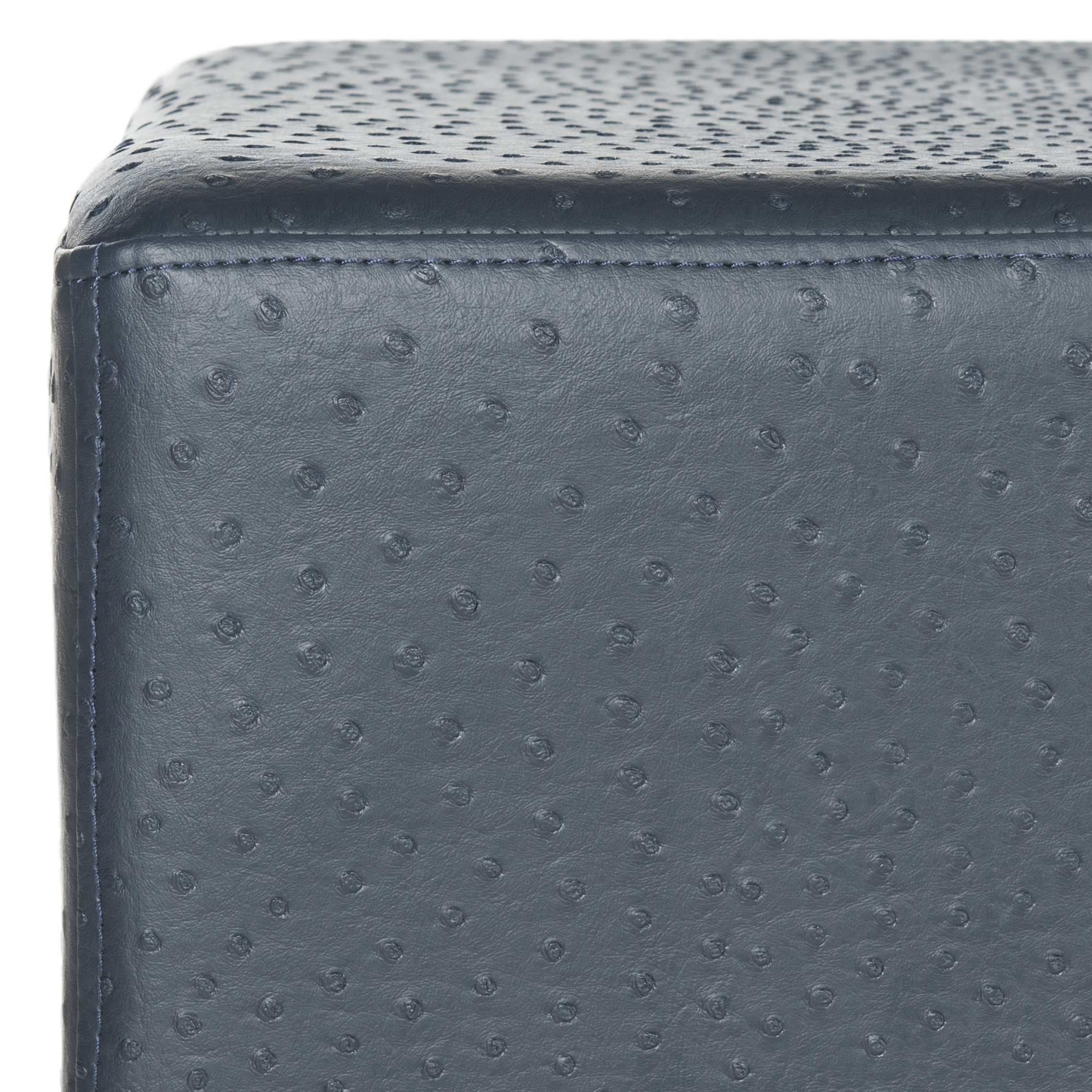 Julian Faux Ostrich Tray Ottoman/Coffee Table - Navy/Espresso - Safavieh - Image 2