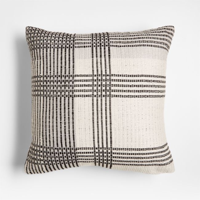 Ink Black 20"x20" Plaid Outdoor Throw Pillow - Image 0