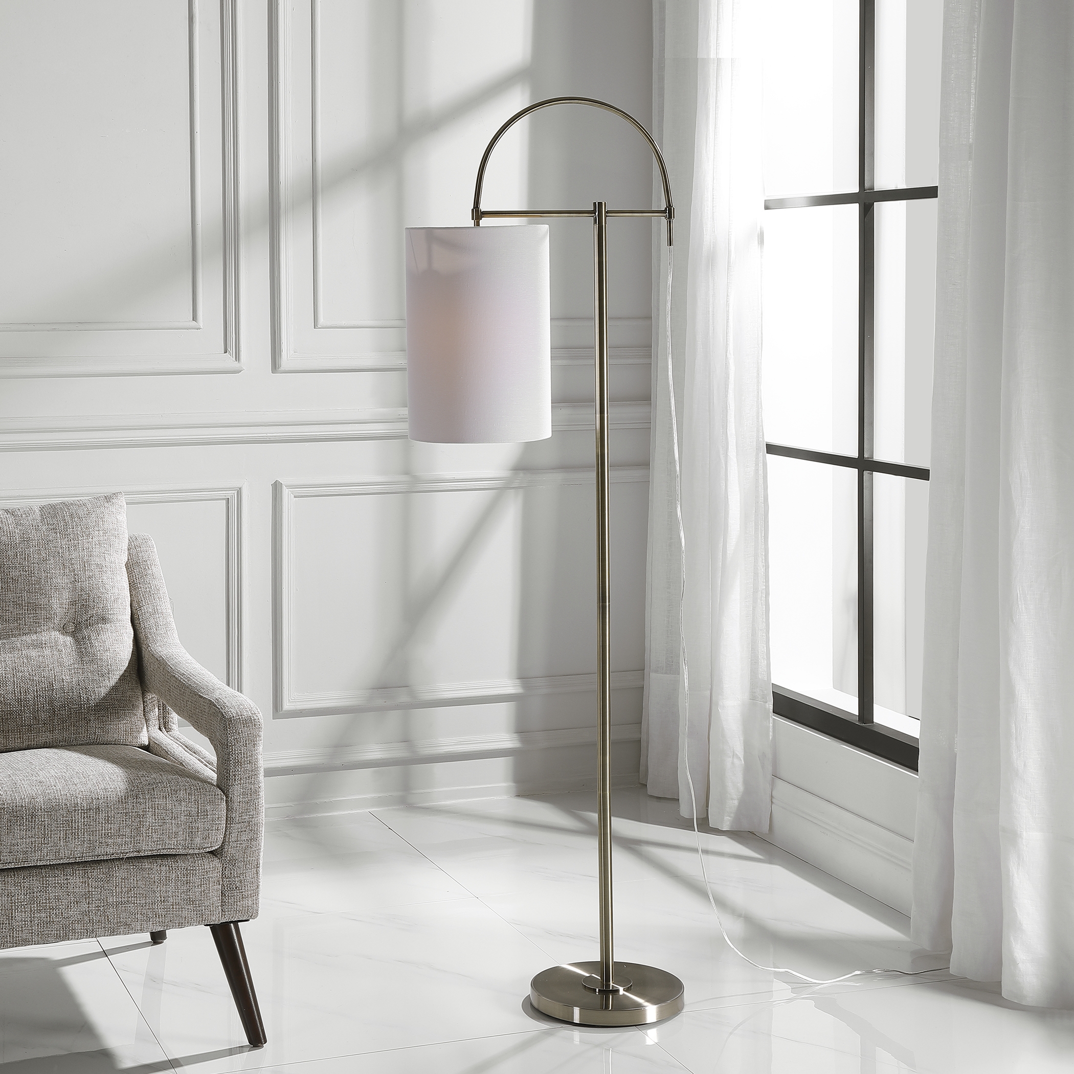 Arched Floor Lamp, Brass - Image 3