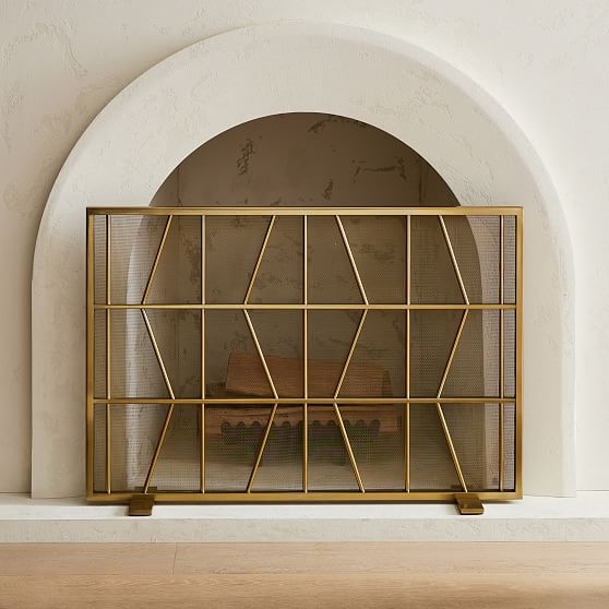 Phoebe Grid Fireplace Screen, Small, Antique Brass - Image 0