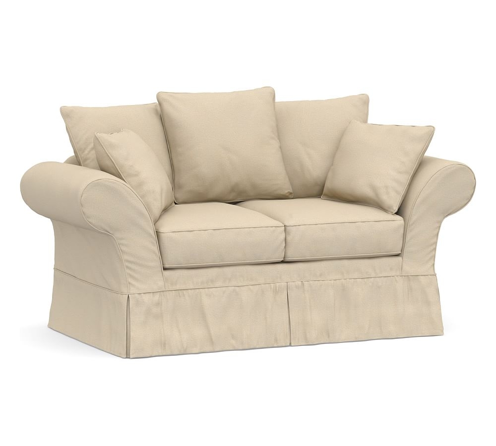 Charleston Slipcovered Loveseat 71", Polyester Wrapped Cushions, Park Weave Oatmeal - Image 0