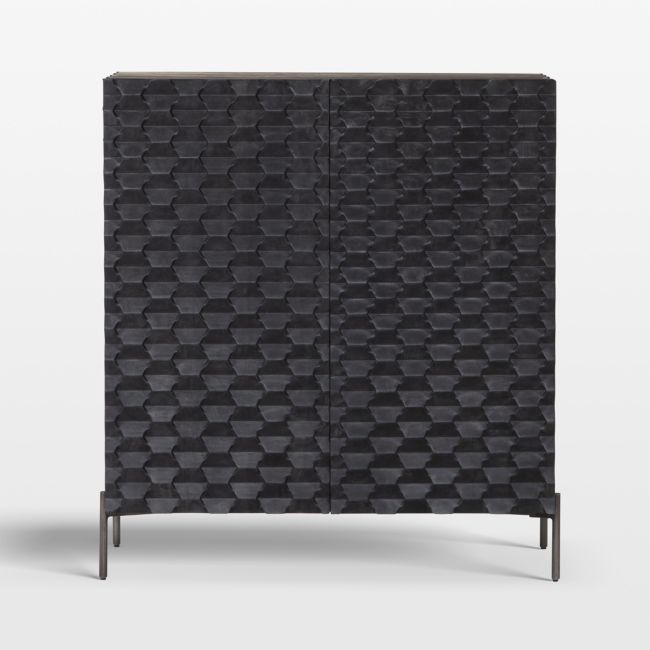 Raffael 39" Black Carved Wood Bar Cabinet with Storage - Image 0