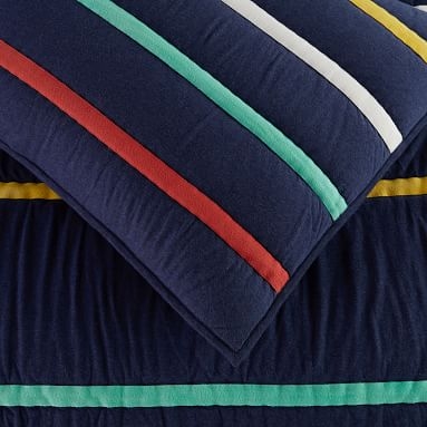 Sporty Stripe Jersey Quilt, Twin/Twin XL, Black Multi - Image 1