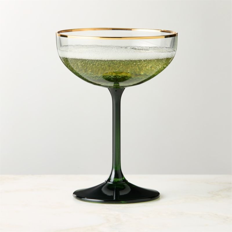Marie Green with Gold Rim Coupe Glasses Set of 6 - Image 3