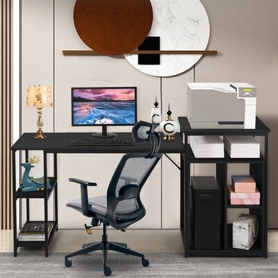 Computer Desk With Printer Stand, Shelf, Large Desk With Bookshelf 47In Desktop - Image 0