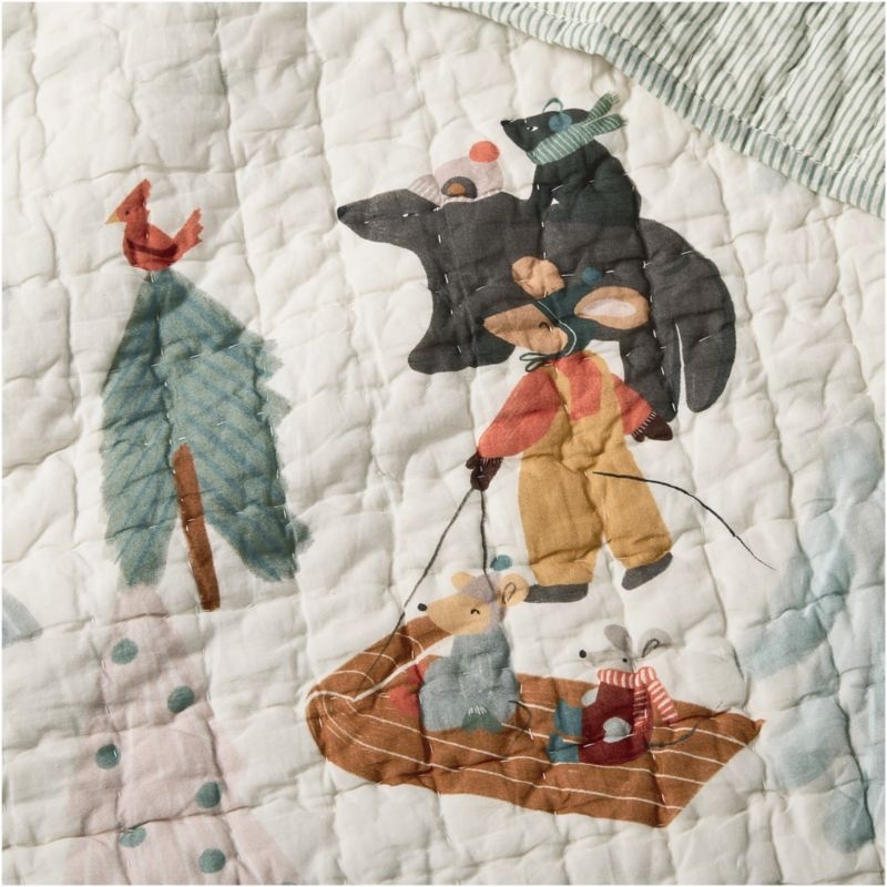 Winter Village Kantha Christmas Kids Full/Queen Quilt - Image 4