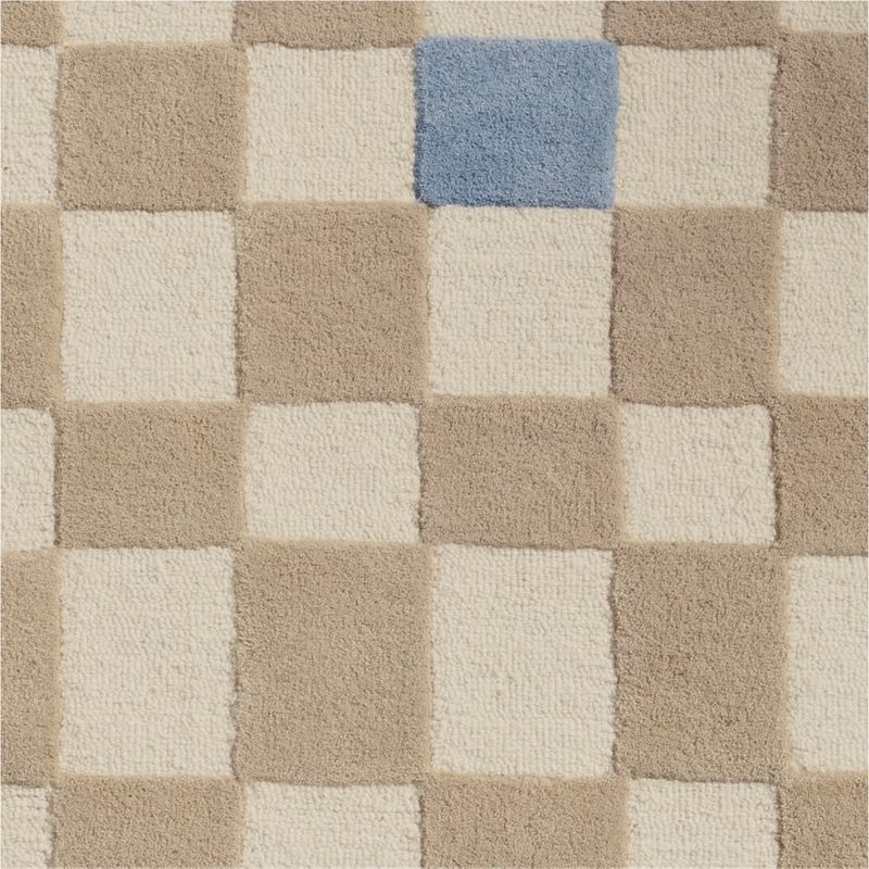 Imperfect Checkerboard Multi Blue Wool Kids Area Rug 6'x9' - Image 2