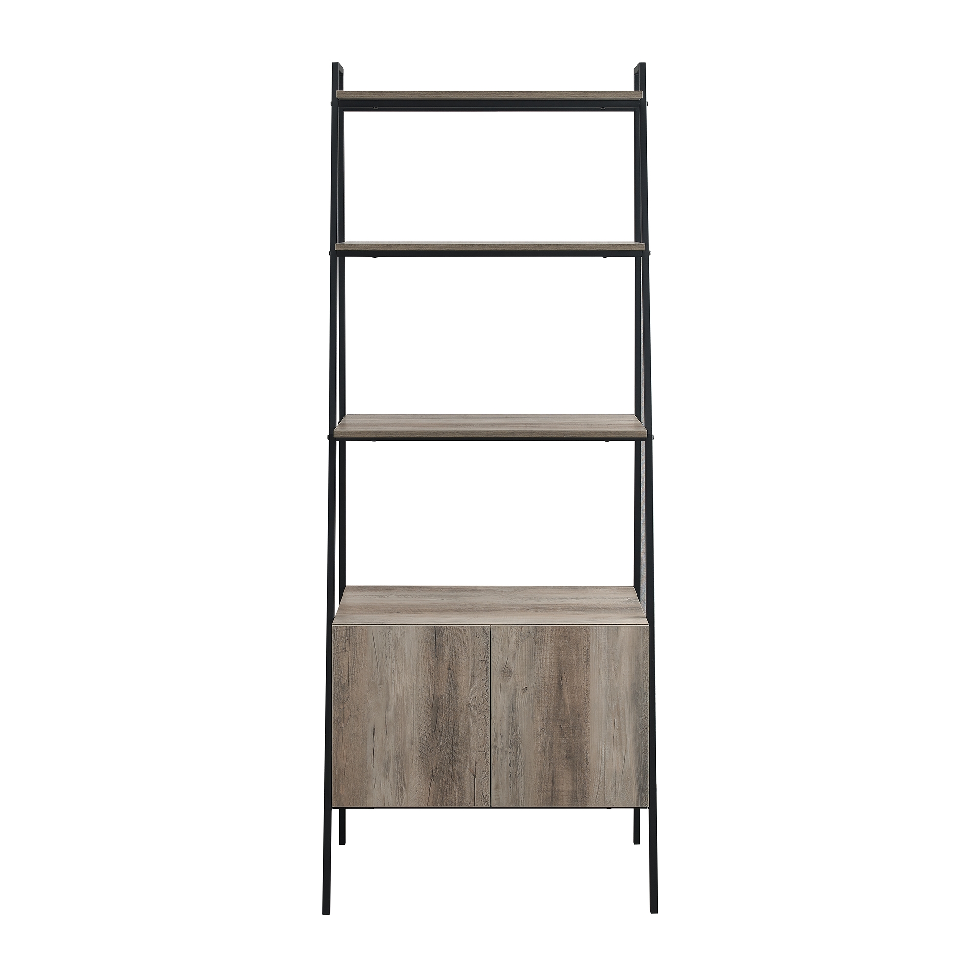 Arlo 72" Industrial Modern Ladder Shelf with Cabinet - Grey Wash - Image 2