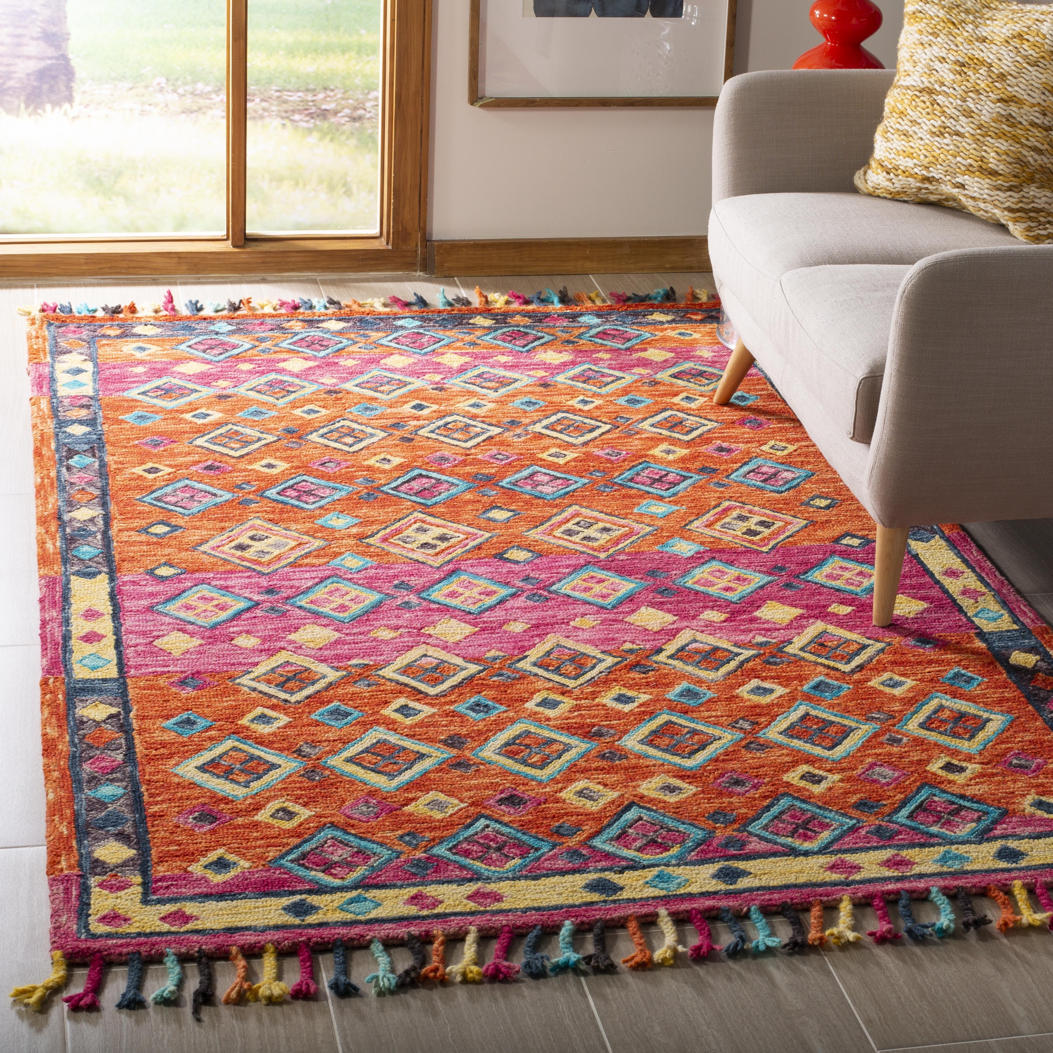 Arlo Home Hand Tufted Area Rug, APN138A, Orange/Fuchsia,  3' X 5' - Image 1