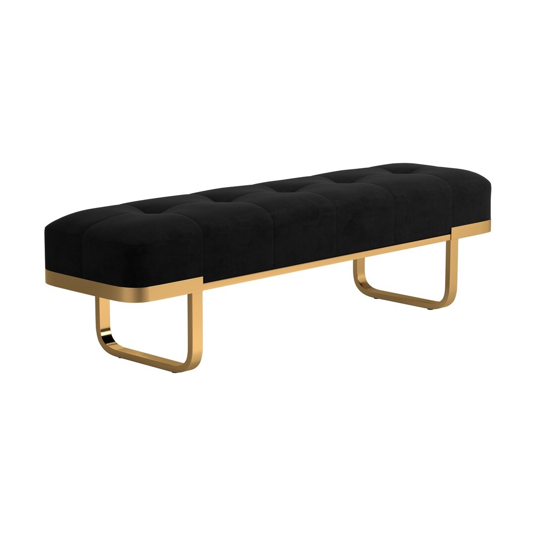 "SiestaChair Tufted Upholstered Bench Black And Brass" - Image 0