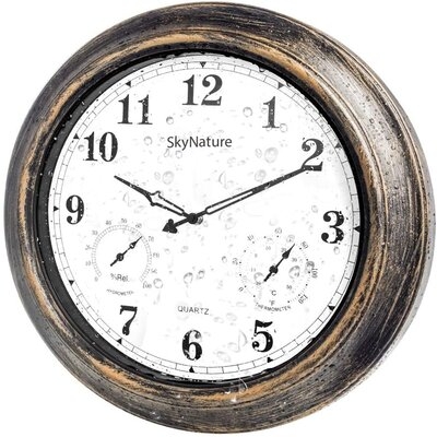 Large Outdoor Clocks With Thermometer And Hygrometer - 18 Inch Silent Battery Operated Metal Clock, Decorative Garden Clock For Patio,Pool And Home - Bronze - Image 0