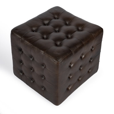 Elgin 18" Wide Genuine Leather Tufted Square Cube Ottoman - Image 0