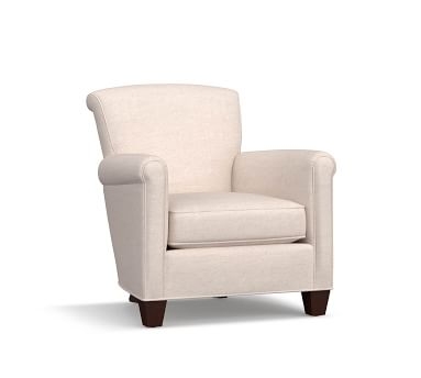Irving Roll Arm Upholstered Armchair Without Nailheads, Polyester Wrapped Cushions, Performance Heathered Basketweave Alabaster White - Image 1